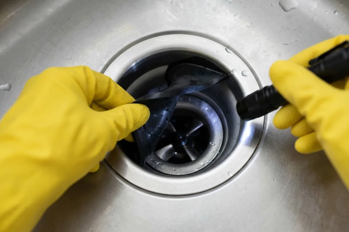 Inspecting inside sink drain for signs your garbage disposal is dying