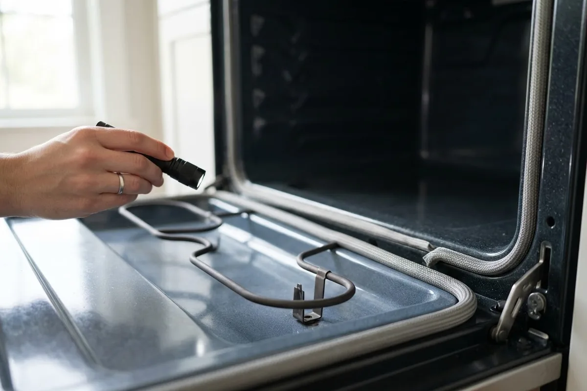 Inspecting an electric heating element and door seal for signs your oven is dying