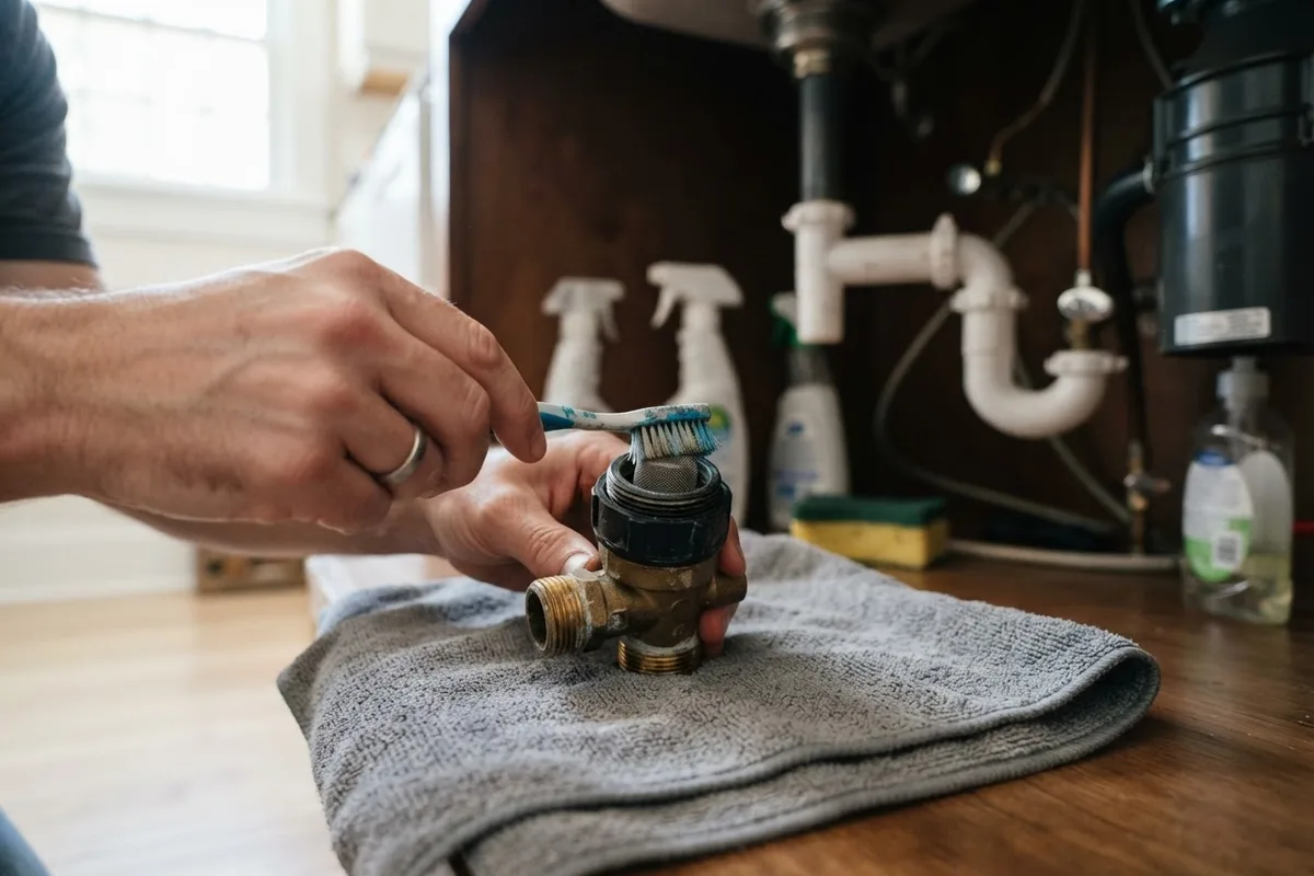 Cleaning a clogged water inlet valve screen to fix a dishwasher making a whining noise