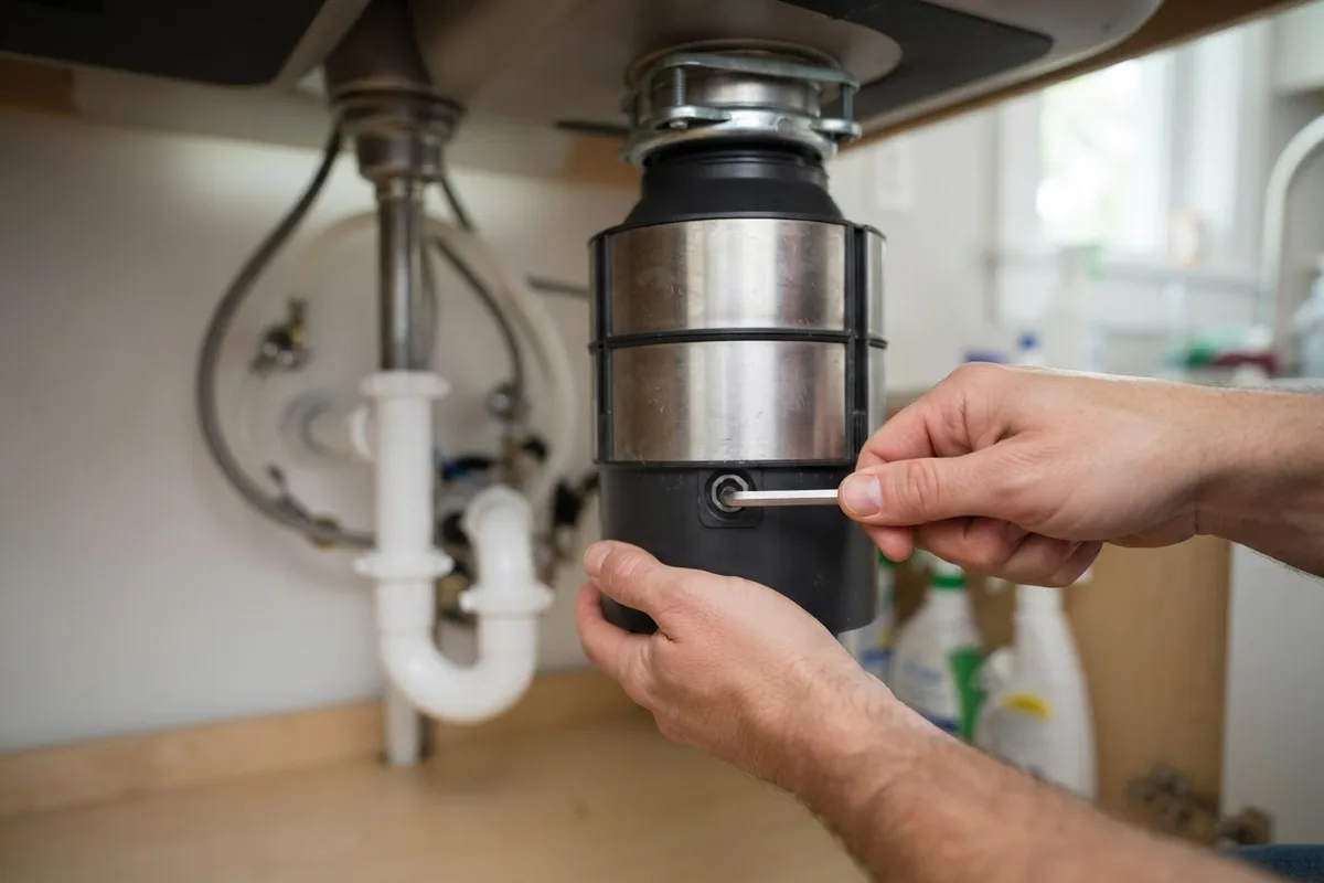 Using an Allen wrench under the sink to fix why is my garbage disposal rattling