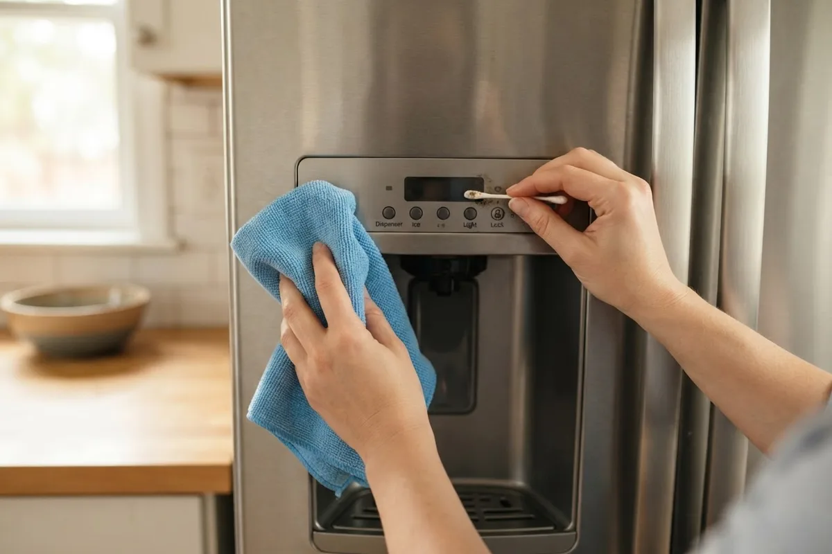 Cleaning around fridge control panel buttons when a refrigerator display is not working