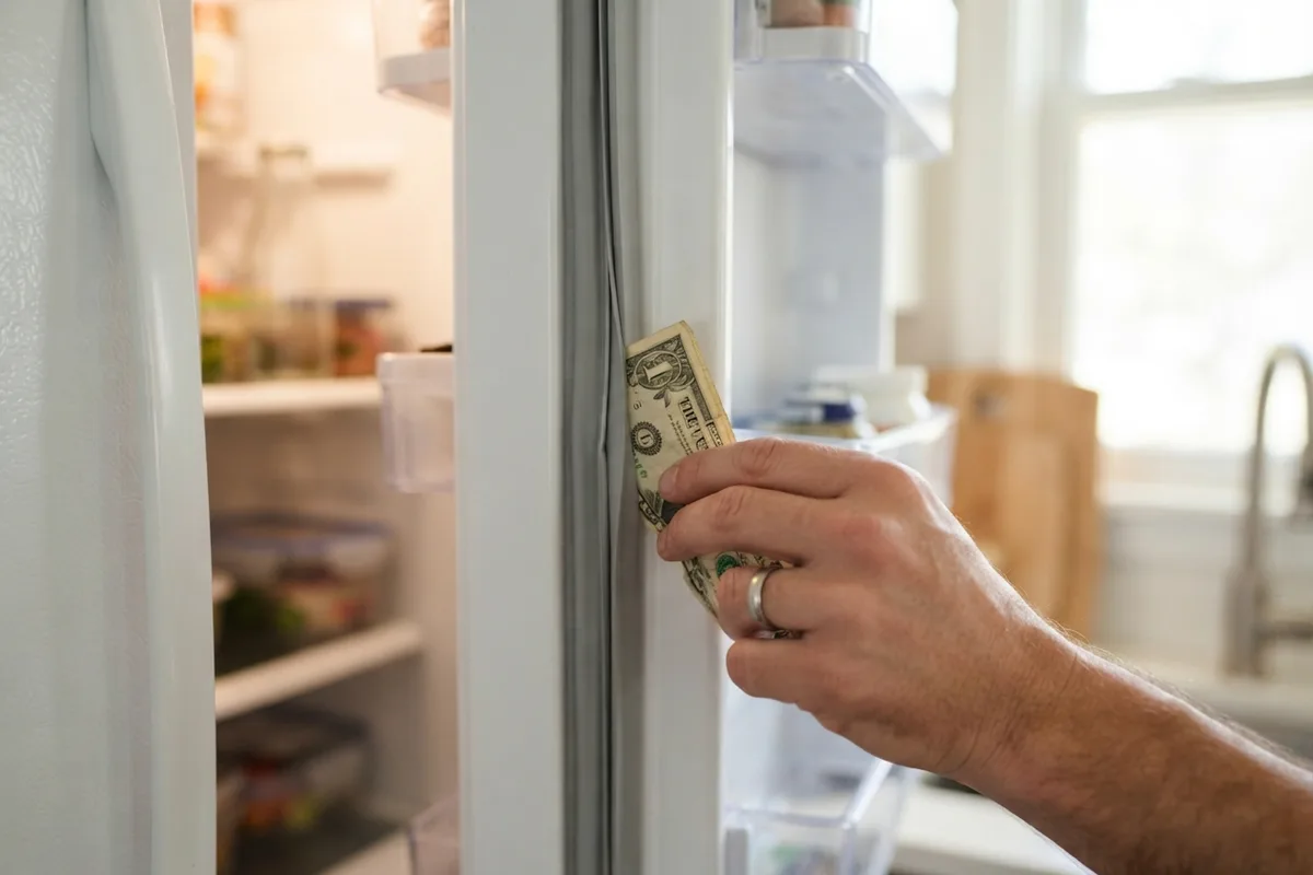 Testing door seal tension on a refrigerator hot on the outside to prevent heat buildup and air leaks.