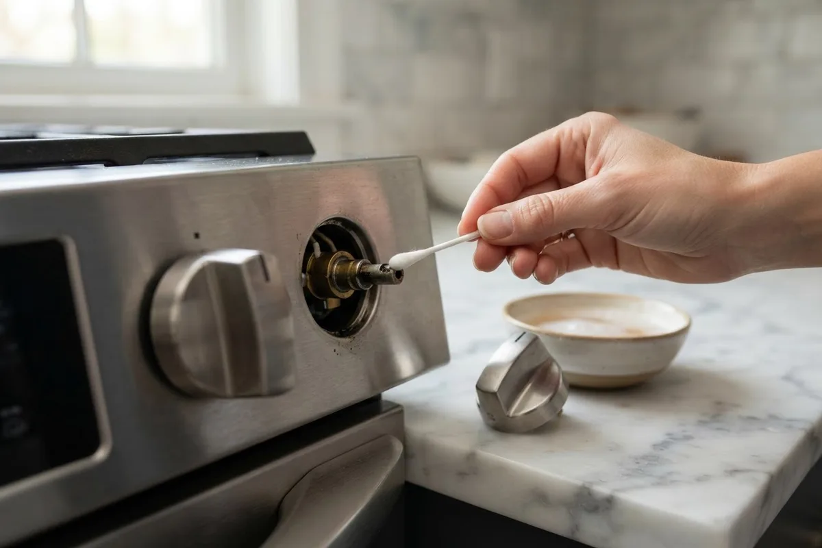 Cleaning grease off an exposed range shaft to fix why is my stove knob stuck